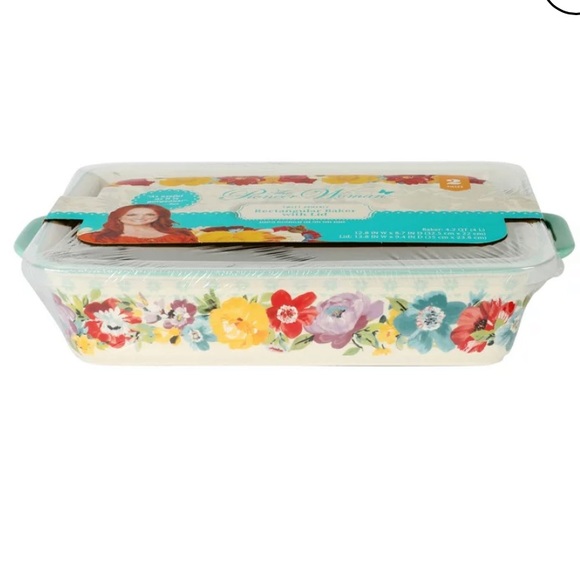 2023 🌺New Pioneer Woman Sweet Romance Rectangular Baker and Lid, 12.8”W x 8.7”D - Picture 3 of 9